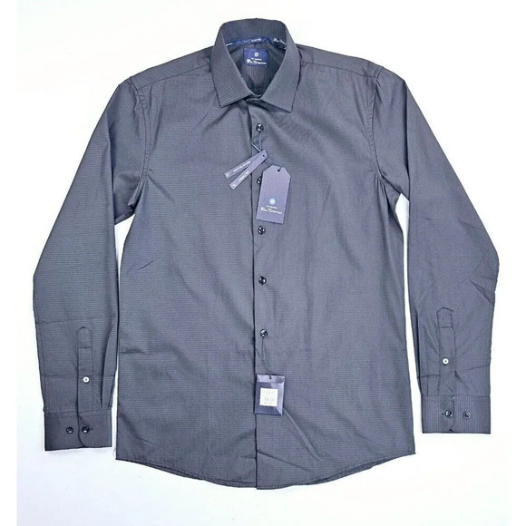 Ben Sherman Slim Fit Size Medium 15-15.5 34/35 Men's Black Diamond Dobbie Shirt - Picture 1 of 12